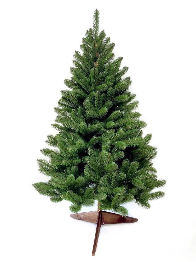 Штучна зелена ялинка 180 см на дерев’яній підставці | Густа новорічна ялинка HVOYA