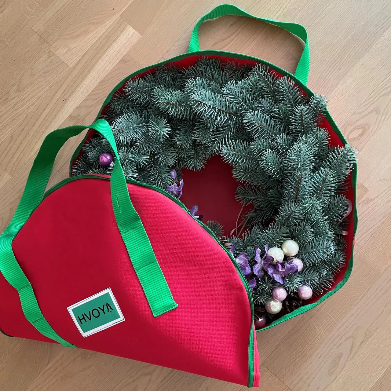 Сумка-чехол для хранения новогодних украшений круглая 50 см красная