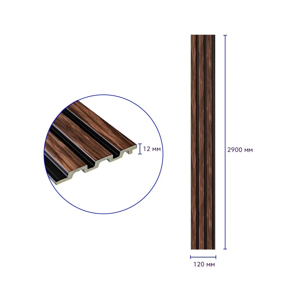 Рейка стінова декоративна темний горіх 2900х120х12мм-1