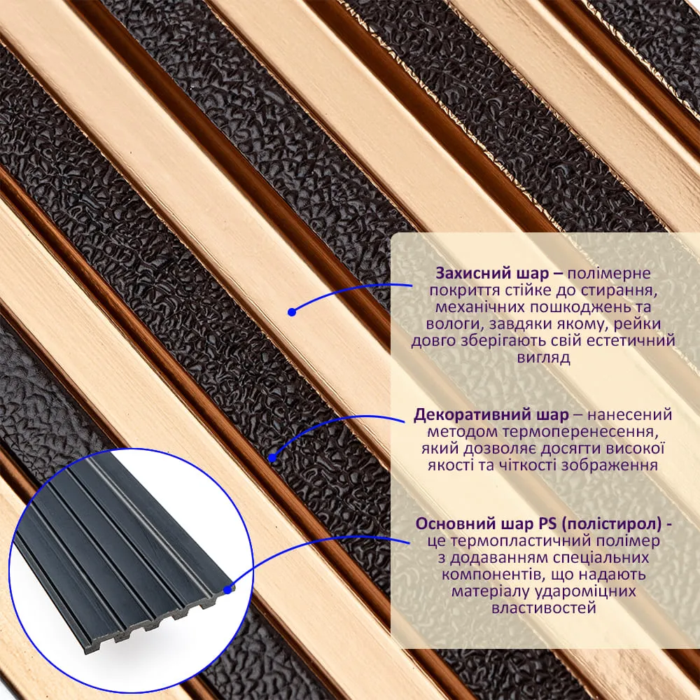 Рейка стінова декоративна під коричневу кожу із позолотою 2900х120х12мм-2