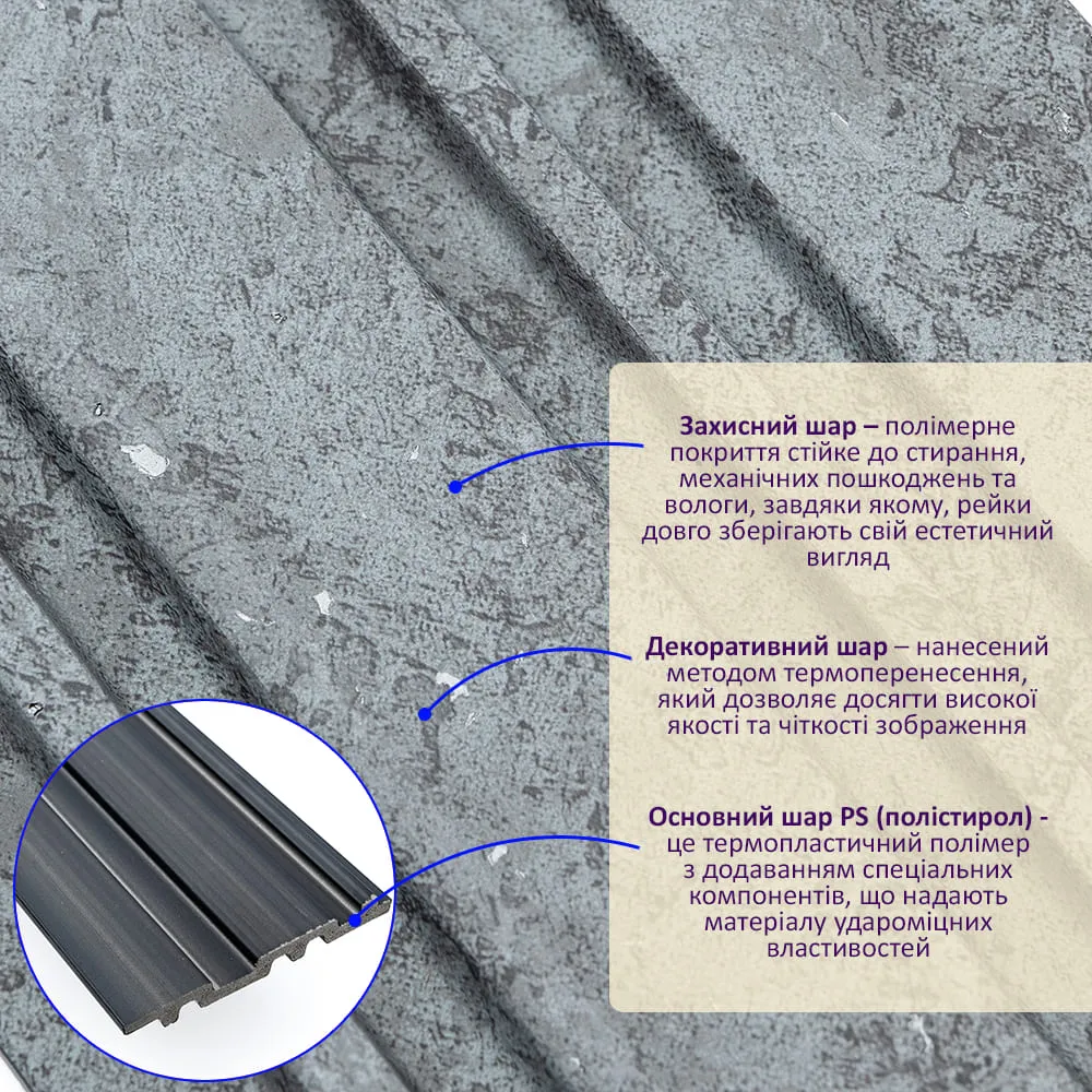 Рейка стінова декоративная бетон 2900х120х12мм-2