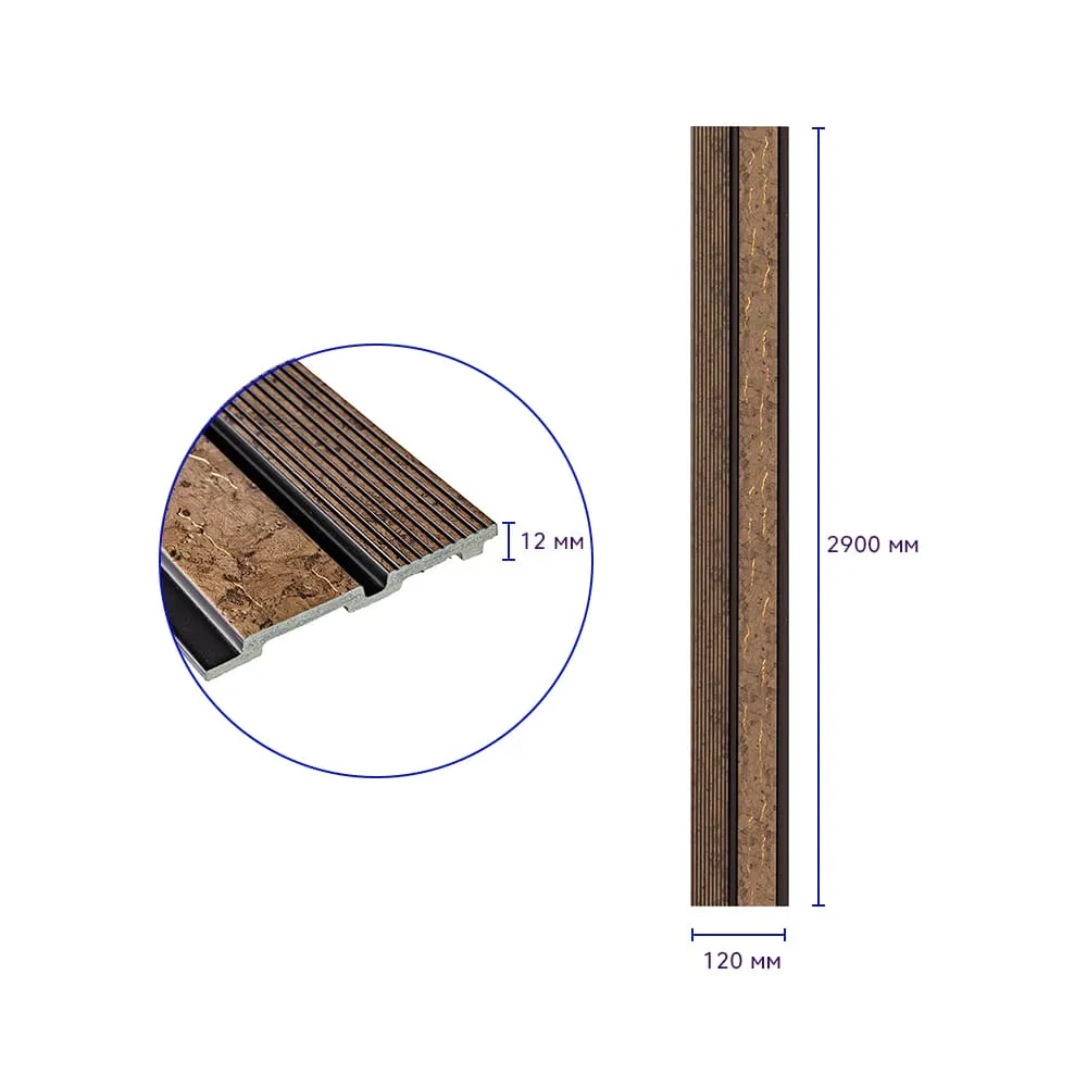 Рейка стінова декоративна коричнева із позолотою 2900х120х12мм-1
