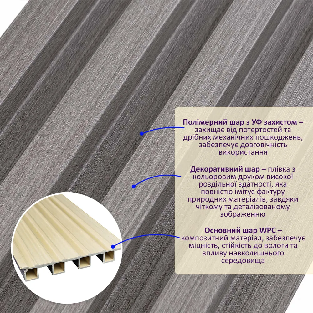 Рейка стінова декоративна сталева сіра 3000х160х23мм-2