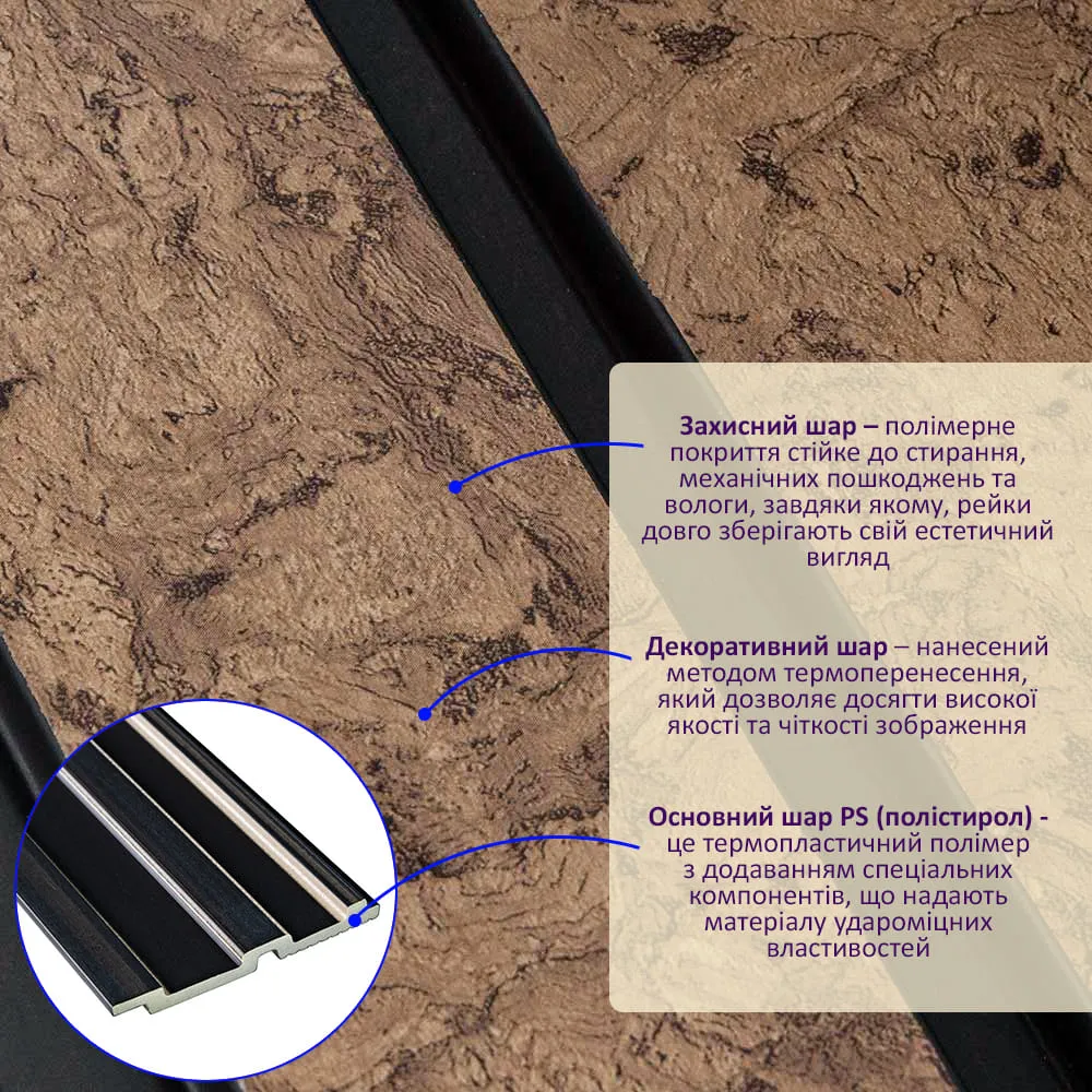 Рейка стінова декоративна шоколадний мармур 2900х120х12мм-2