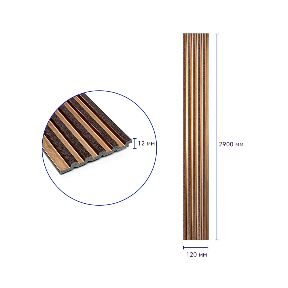 Рейка стінова декоративна під коричневу кожу із позолотою 2900х120х12мм-1