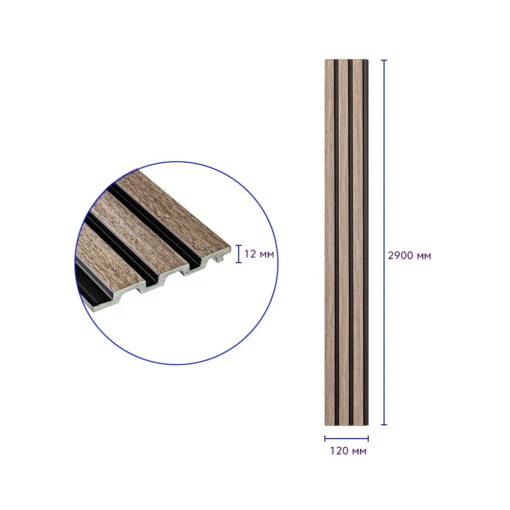 Рейка стінова декоративна сіро-коричнева 2900х120х12мм-1