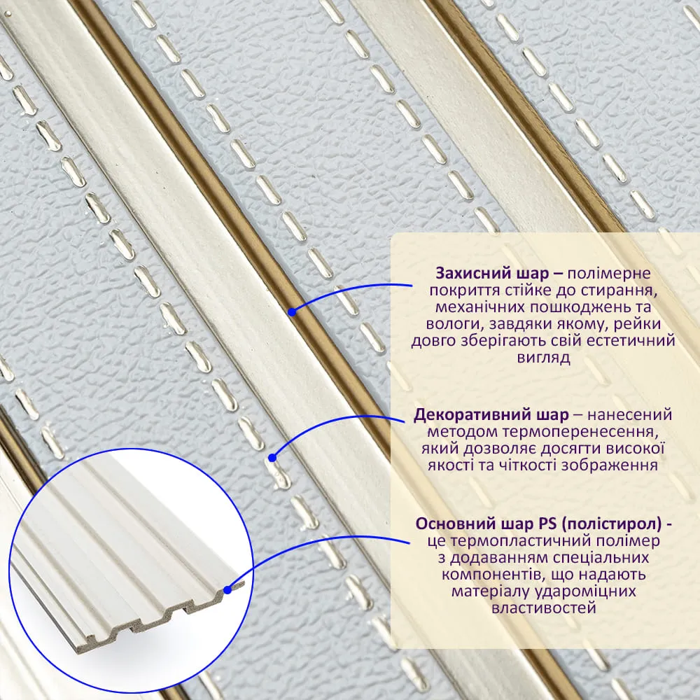 Рейка стінова декоративна під білу шкіру із золотом 2900х120х12мм-2
