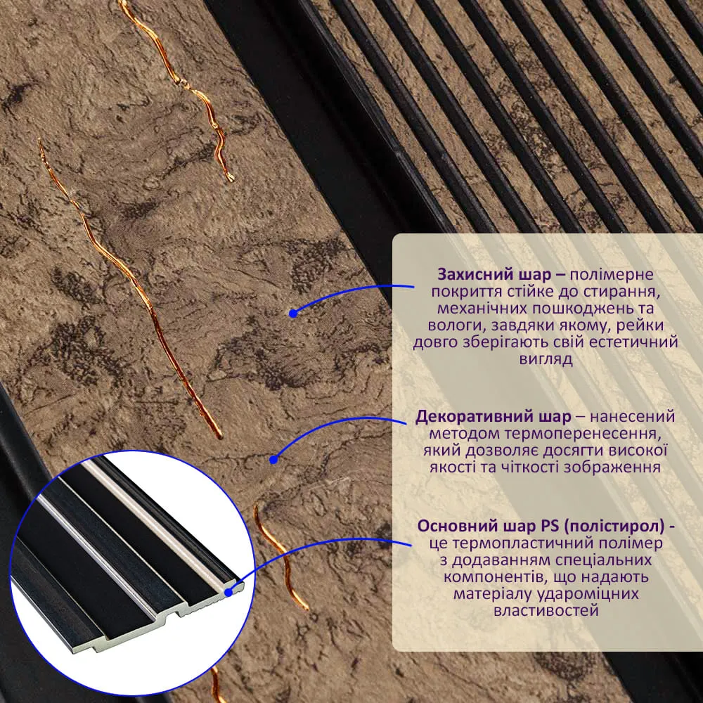Рейка стінова декоративна коричнева із позолотою 2900х120х12мм-2
