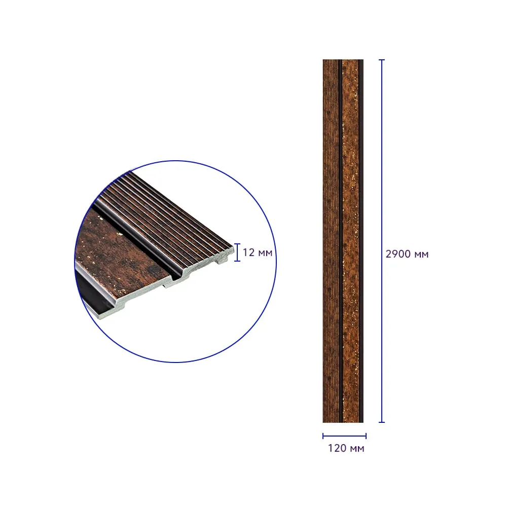 Рейка стінова декоративна мідно-коричнева із позолотою 2900х120х12мм-1