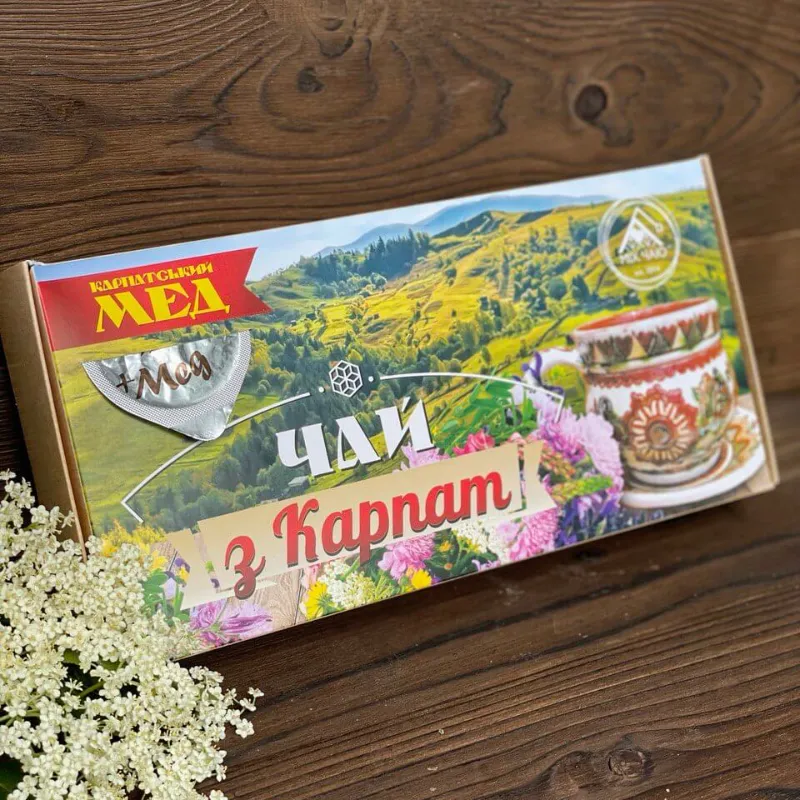 Чай з Карпат "Біле горнятко", набір  з медом