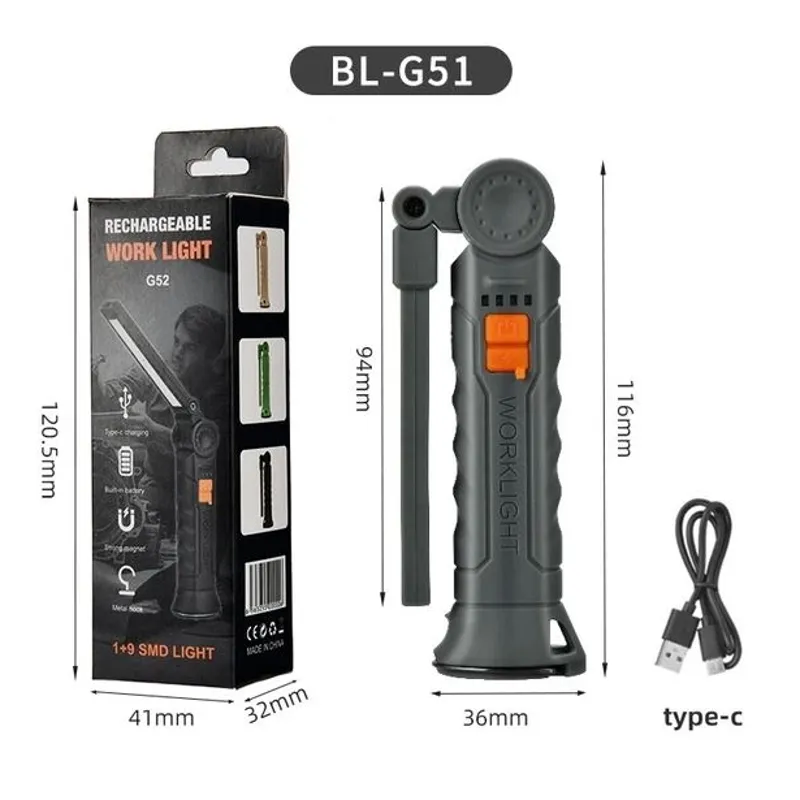 Світлодіодний поворотний акумуляторний ліхтарик BL-G51 з гачком та магнітом кемпінговий