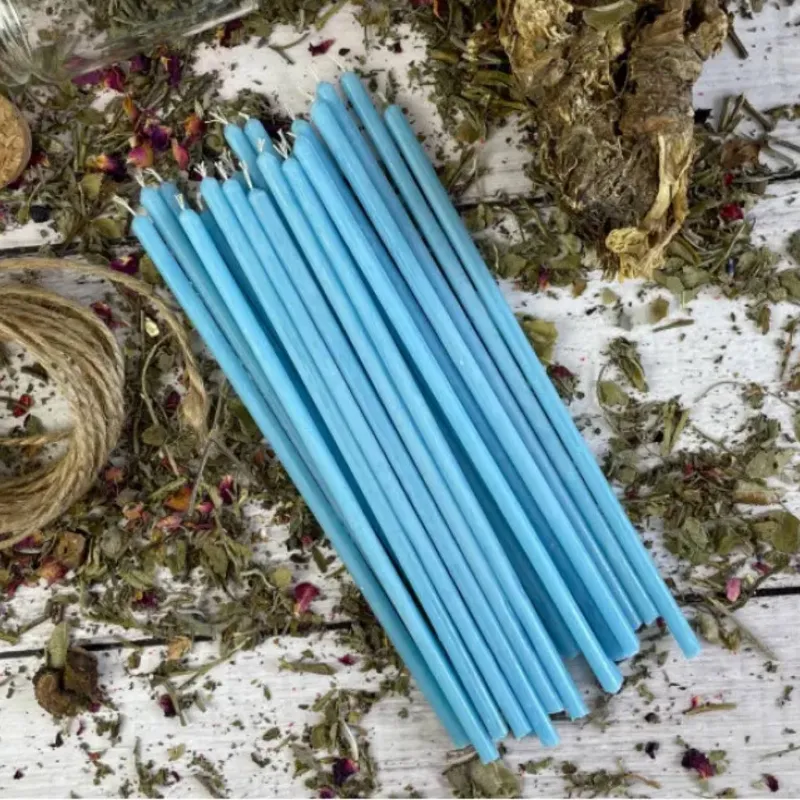 Тонкі воскові свічки - Блакитні 20 см-0