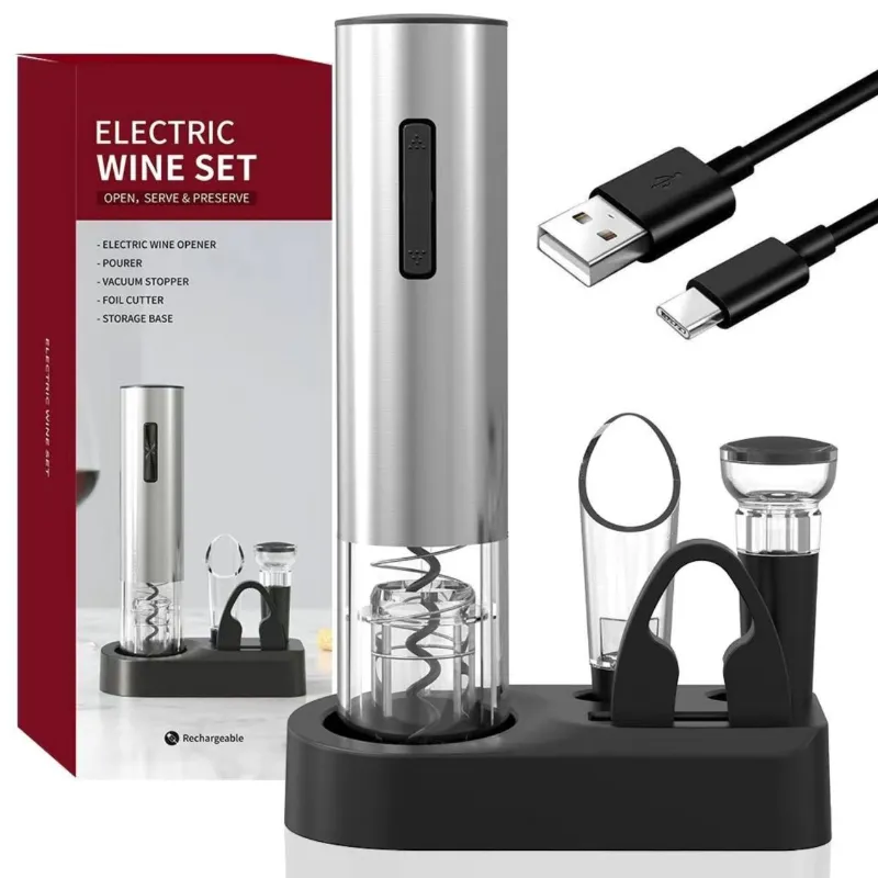 Набір для вина Електричний штопор з аератором + Корок + Ніж для фольги + База-підставка