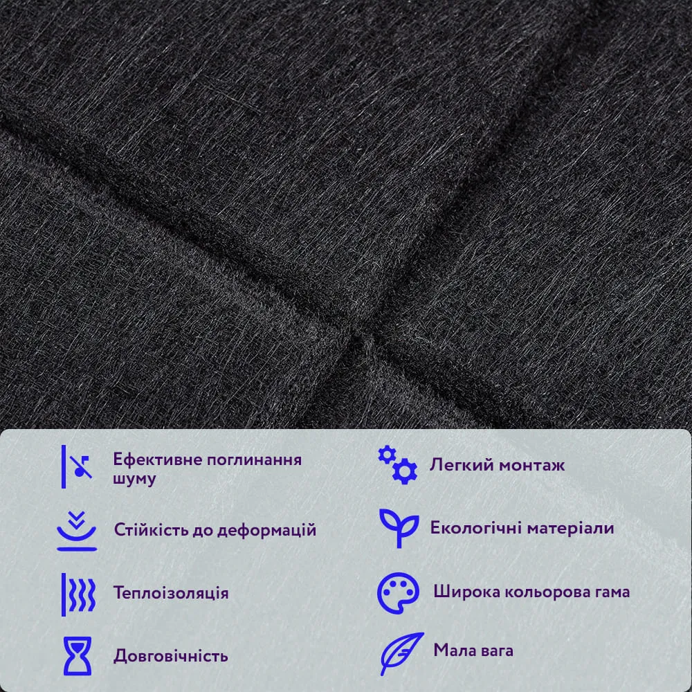 Панель звукоізоляційна самоклеюча чорна 300х300х9мм-3