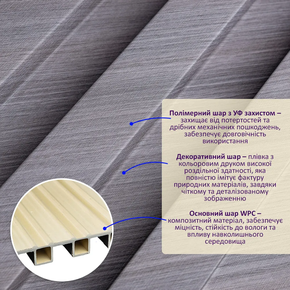 Рейка стінова декоративна сіре дерево 2900х200х27 мм-2