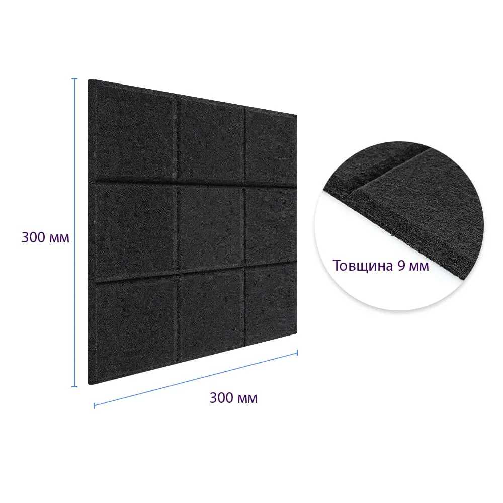 Панель звукоізоляційна самоклеюча чорна 300х300х9мм-1