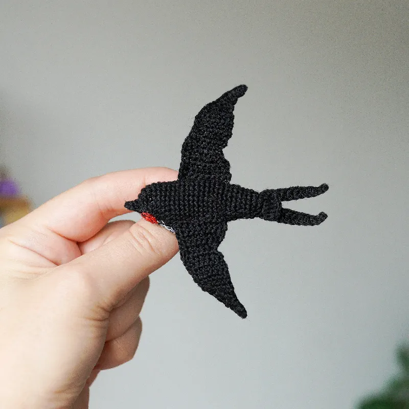 Crochet brooch swallow bird pattern